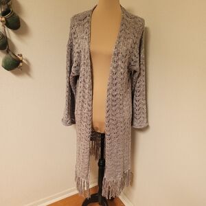 World Market Open Knit Duster Cardigan with Fringe NEW